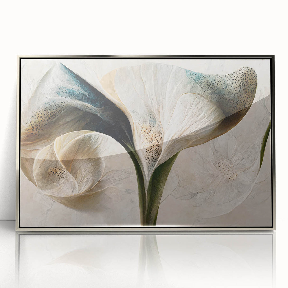Framed abstract floral wall art in vibrant colors, featuring silver accents and a modern design, ideal for enhancing contemporary home decor.