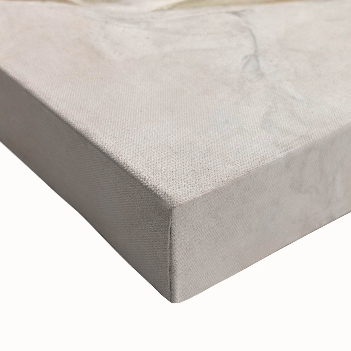 Close-up of vibrant abstract floral wall art on stretched canvas, showcasing intricate brush strokes in shades of pink, green, and gold, perfect for modern home decor.