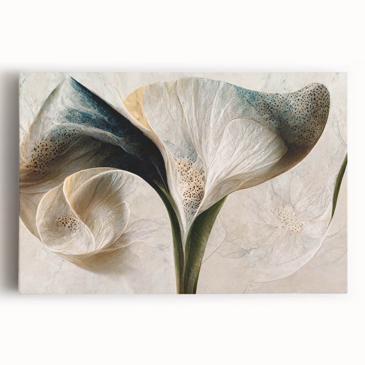 Abstract floral wall art on stretched canvas, showcasing vibrant colors and intricate patterns, ideal for modern decor. Aesthetic addition to living spaces.