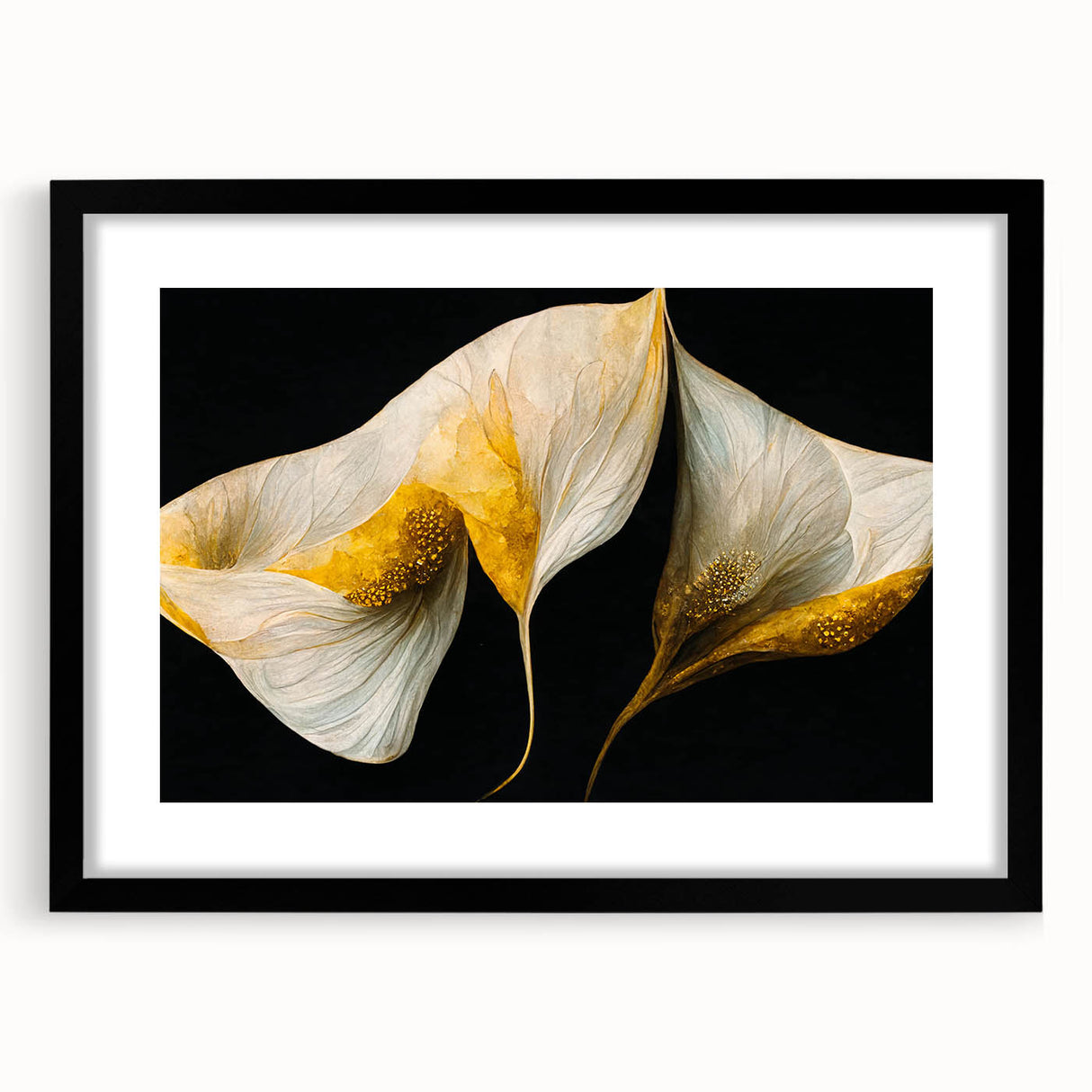 Black-framed abstract floral wall art print showcasing vibrant colors and intricate designs, perfect for enhancing home decor and adding a modern touch.