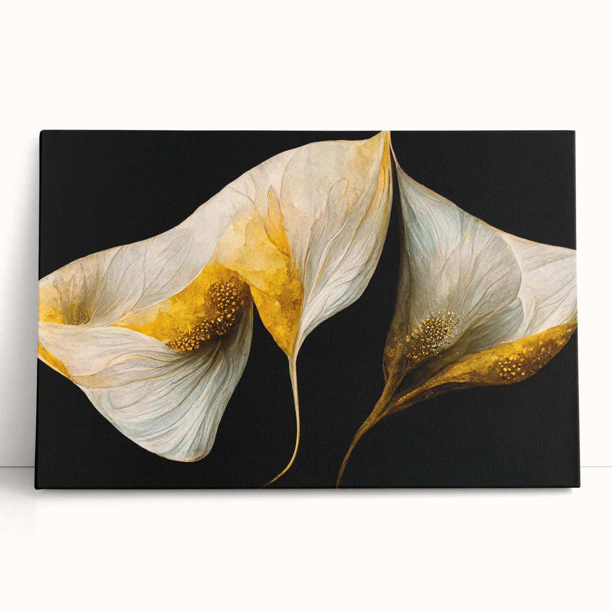 Abstract floral wall art on stretched canvas, showcasing vibrant colors like pink and green, leaning against a neutral wall, perfect for modern decor.