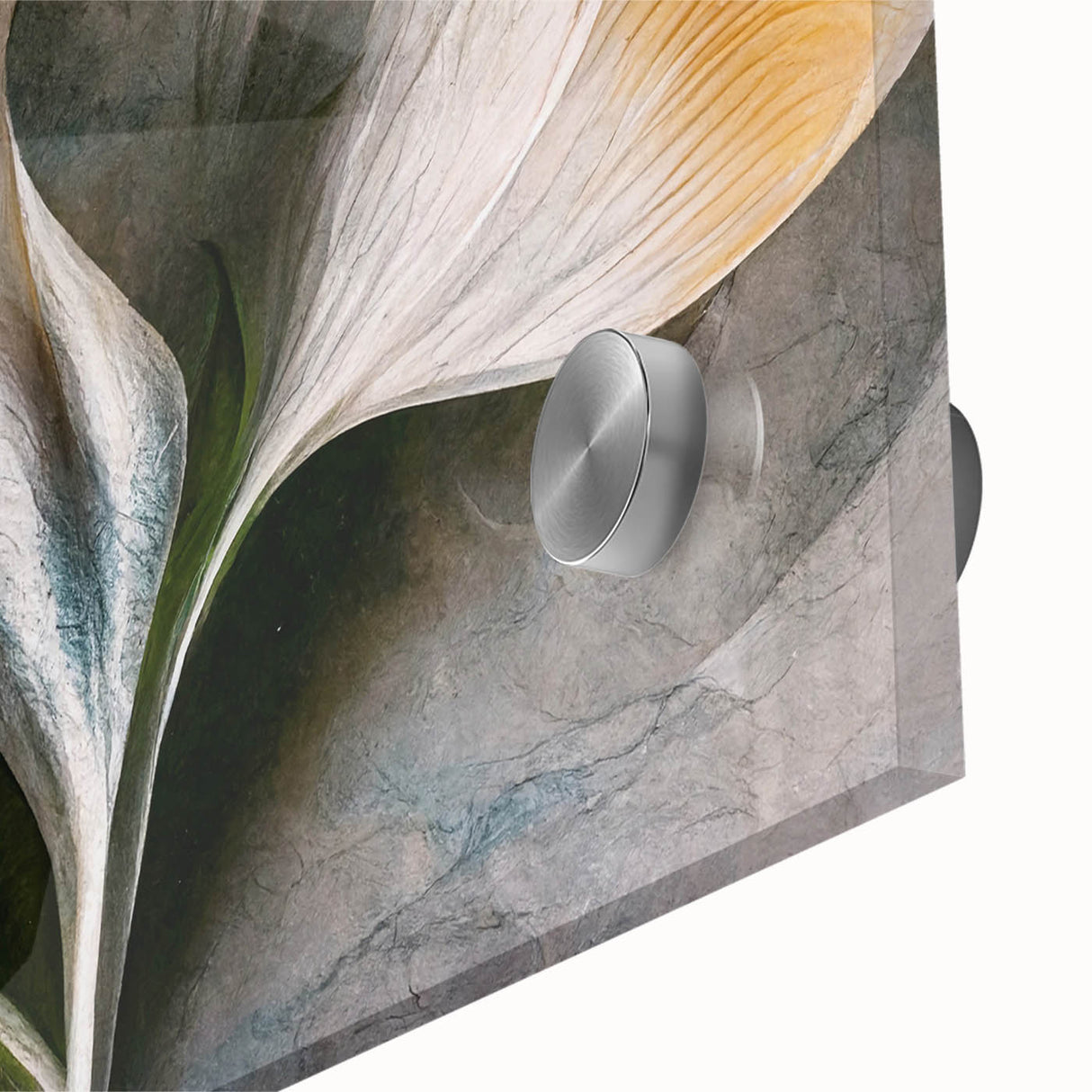 Close-up of vibrant abstract floral wall art, showcasing bold colors and intricate details on acrylic glass, perfect for modern home decor.