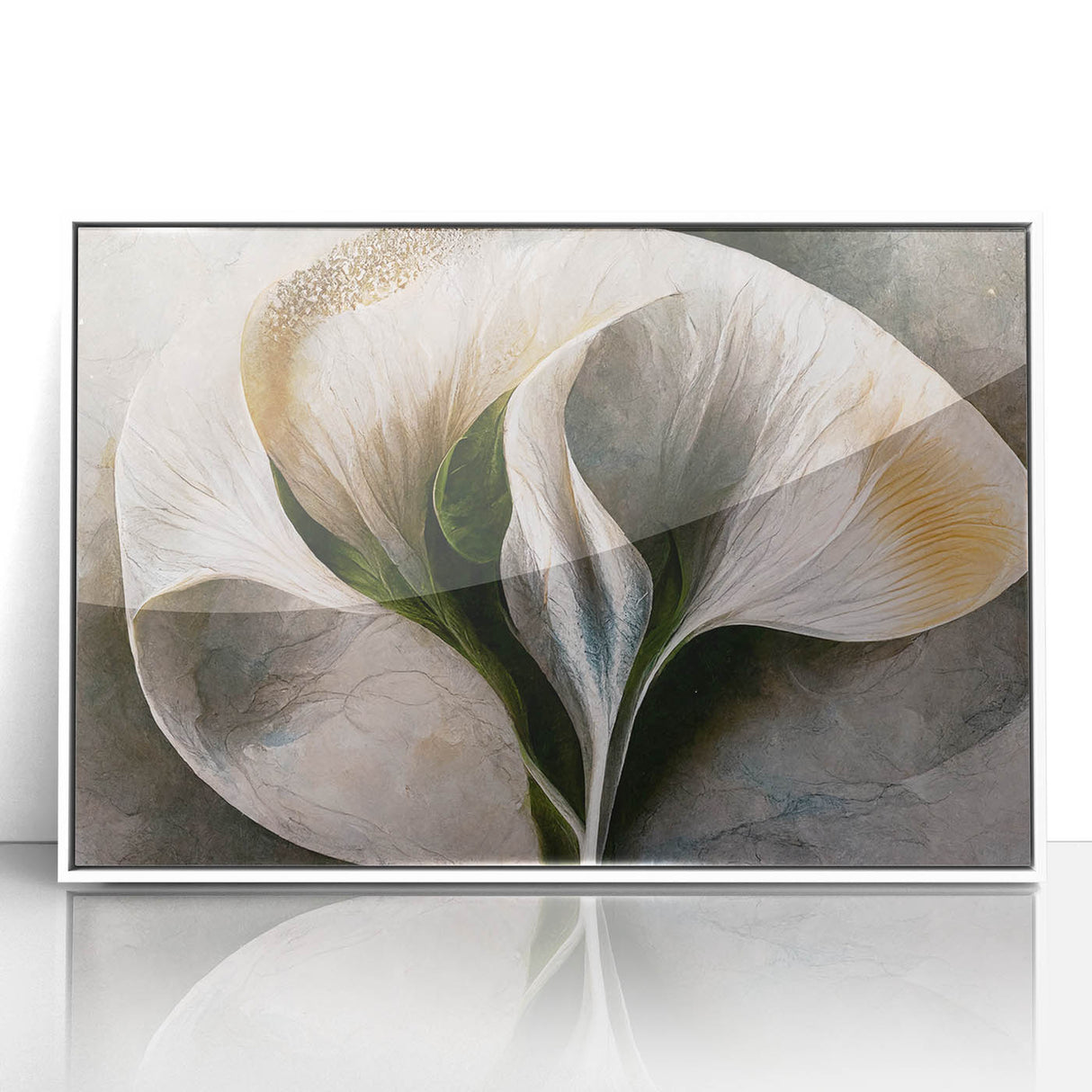 Framed abstract floral wall art featuring vibrant colors on an acrylic surface, showcased against a white background, ideal for modern home decor.