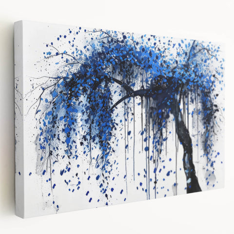 Abstract splatter canvas art showcasing vibrant colors in a stretched format, perfect for modern home decor. The side view reveals the textured finish and quality craftsmanship, ideal for adding a contemporary touch to any room.