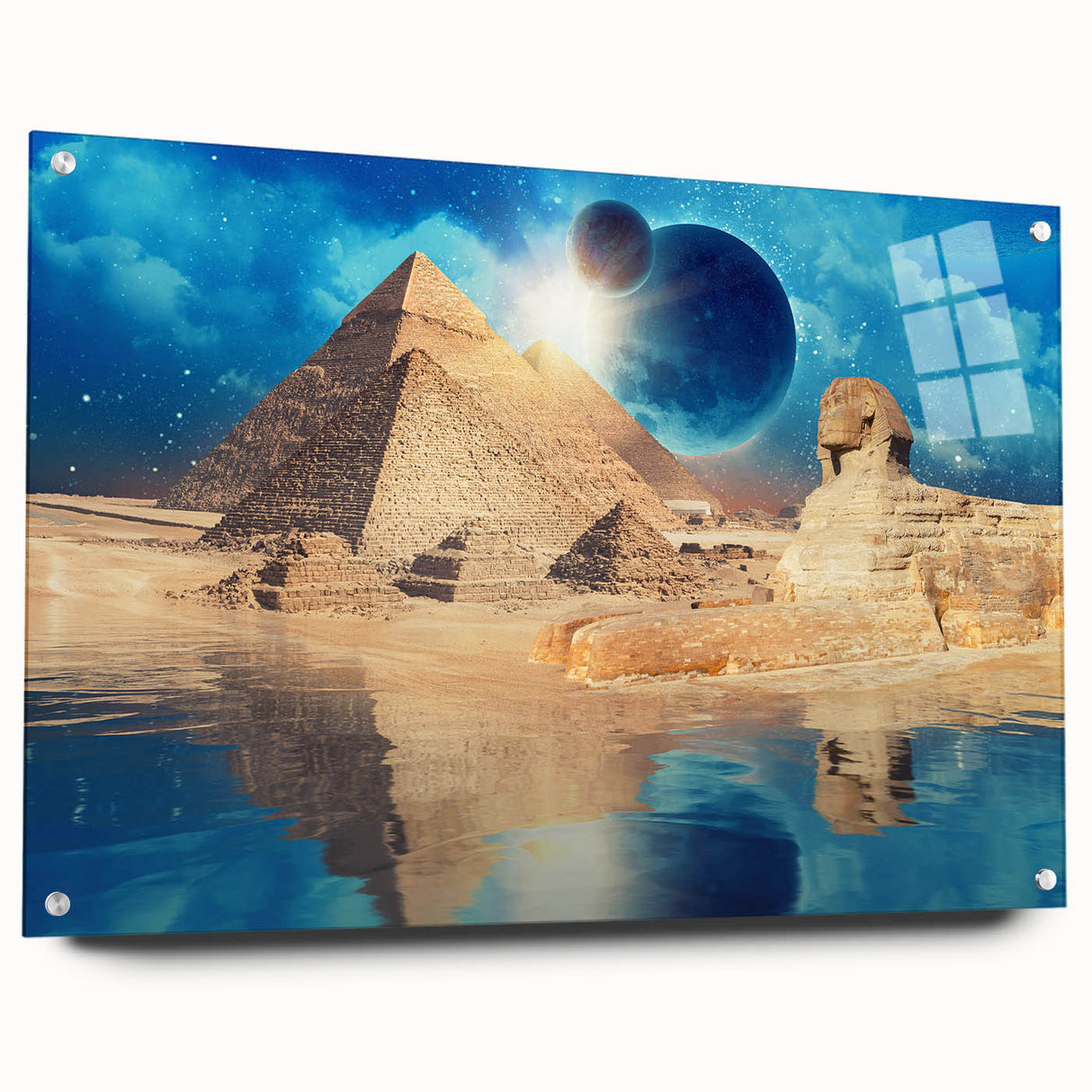 Acrylic print of an abstract Egyptian landscape in earthy tones, suitable for bedroom or dining room decor.