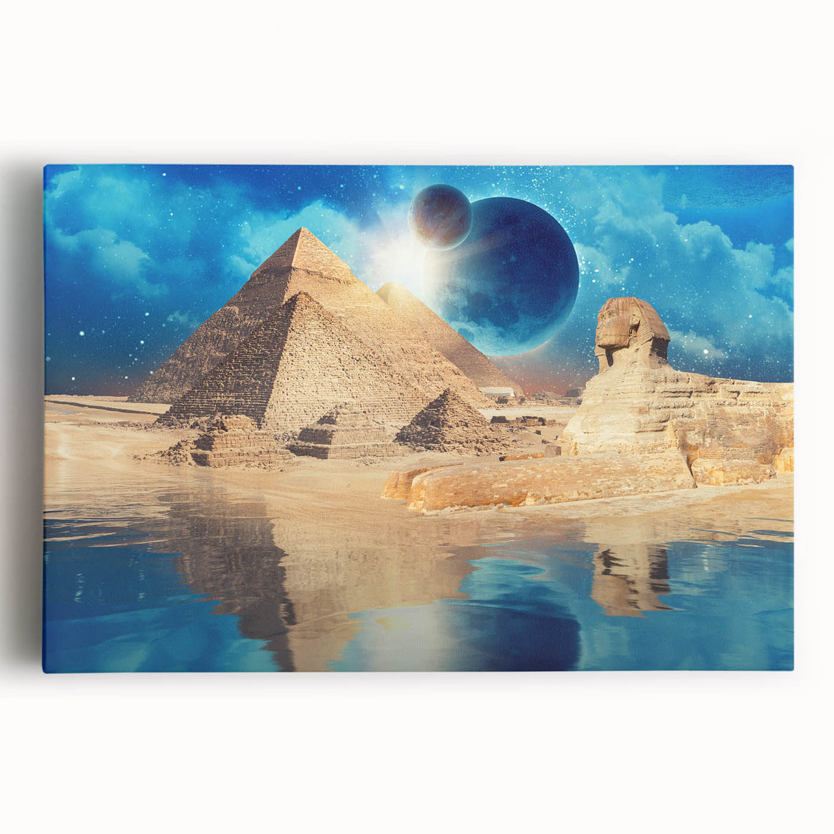 Large black and white stretched canvas of Egyptian scenery, ideal for kitchen wall art.