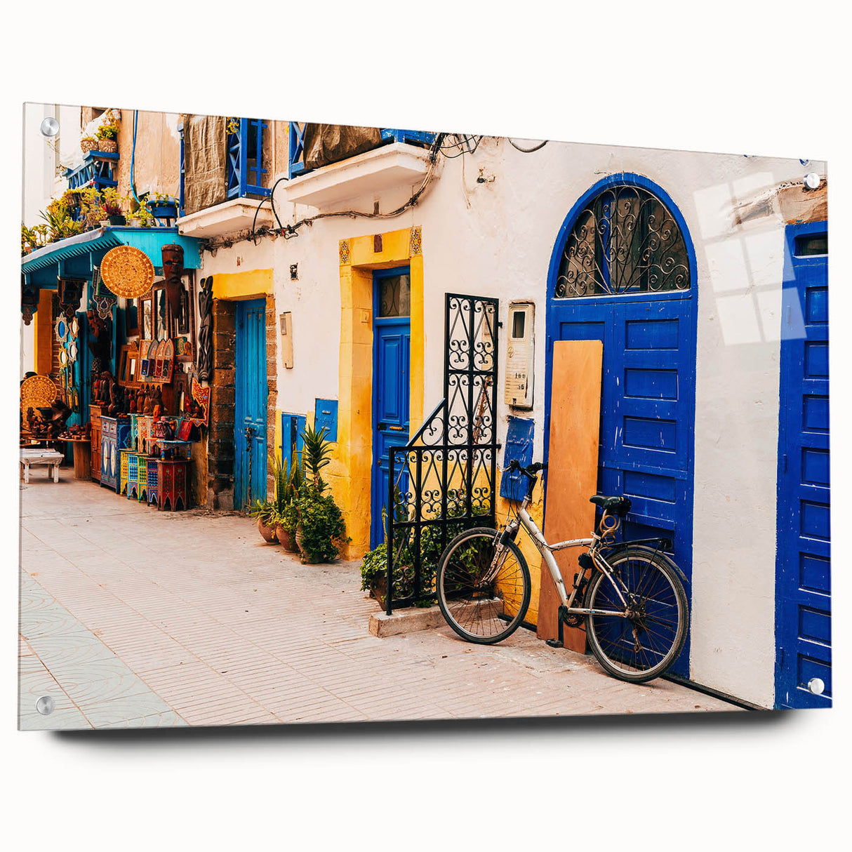 Acrylic print of a large abstract Moroccan landscape in earth tones, ideal for bedroom or dining room decor.