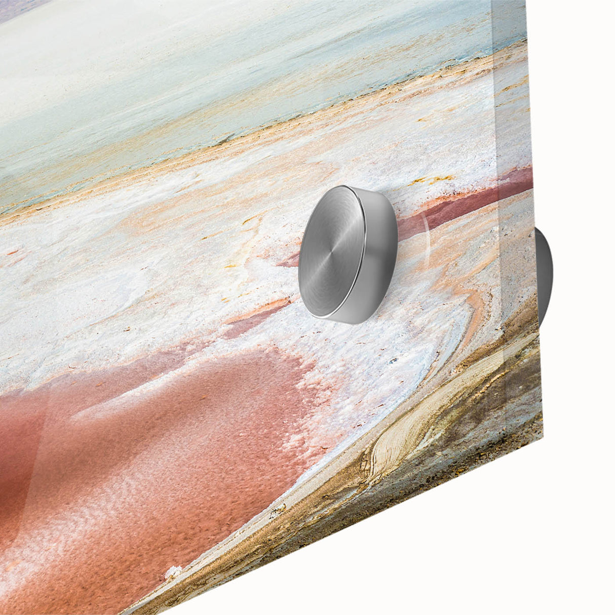 Large abstract wall art of a Tunisian landscape in muted earth tones on acrylic glass, suitable for dining room ambiance.