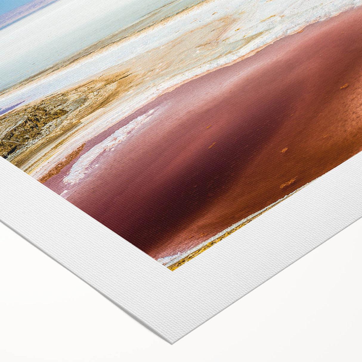 Art deco poster of a Tunisian landscape in muted earth tones on rolled canvas, suitable for dining room decor.