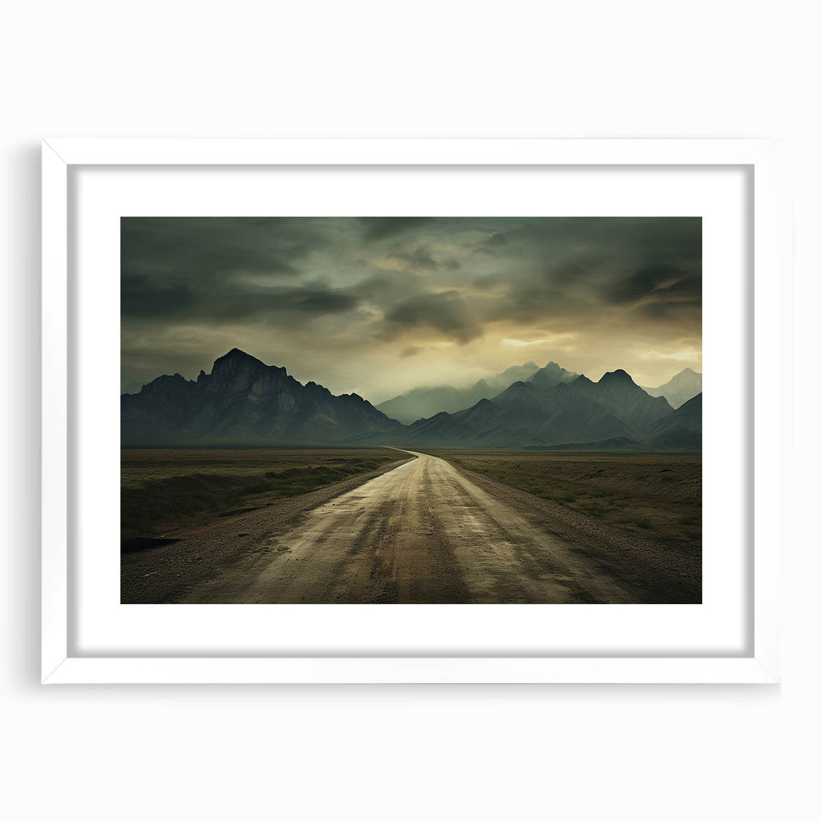 Abstract art print featuring a serene Azerbaijani landscape in cool blue and green tones, framed in white.