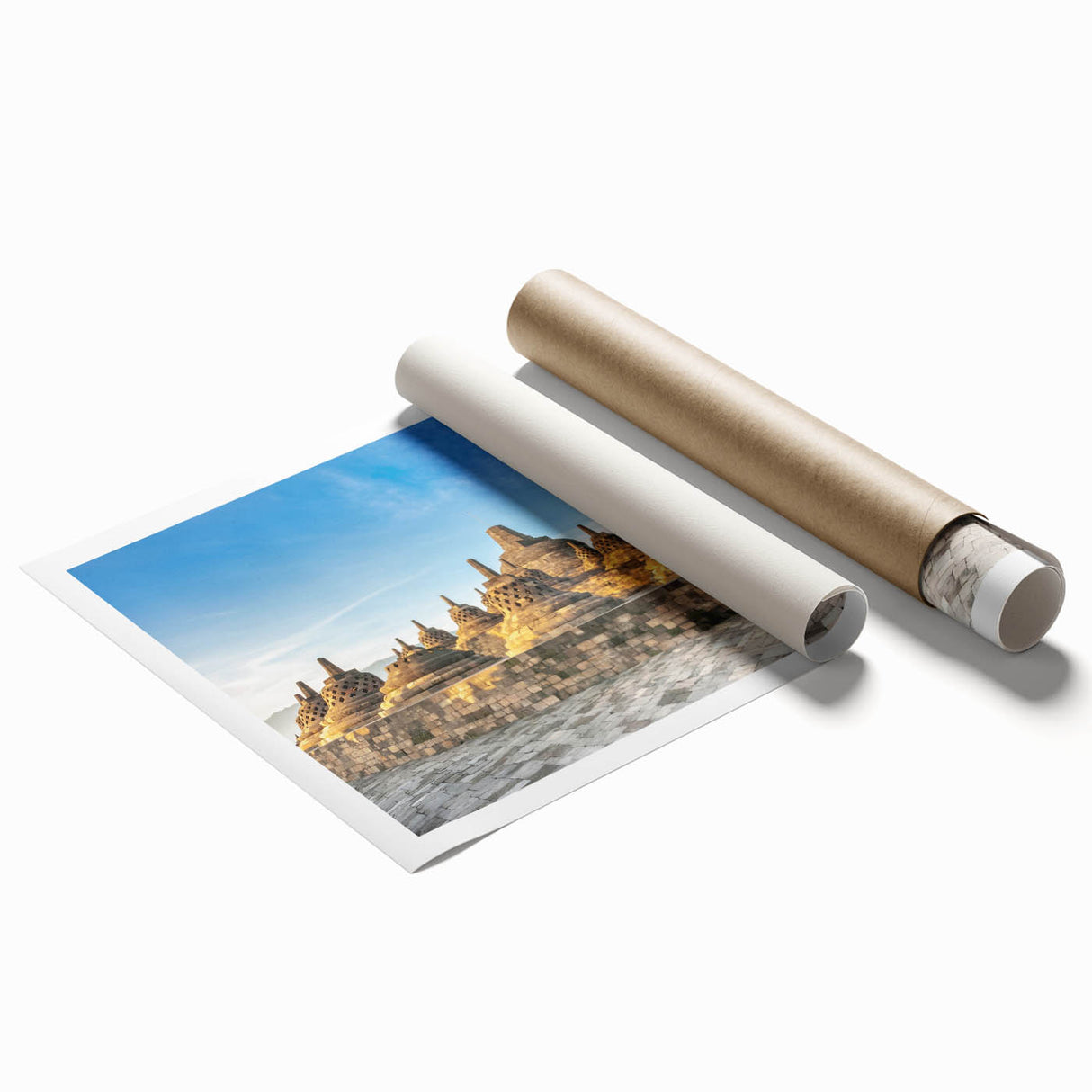 Extra large rolled print of a floral scene in muted green and pink tones, ideal for classy bathroom wall art.