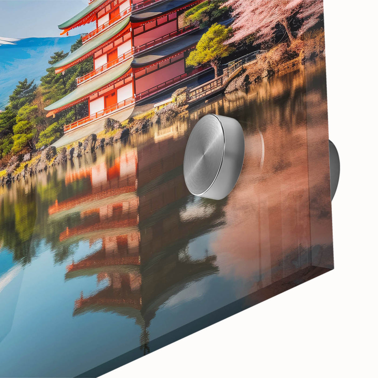Large abstract wall art depicting a Kyoto scenery in muted earth tones on acrylic glass, suitable for dining room ambiance.