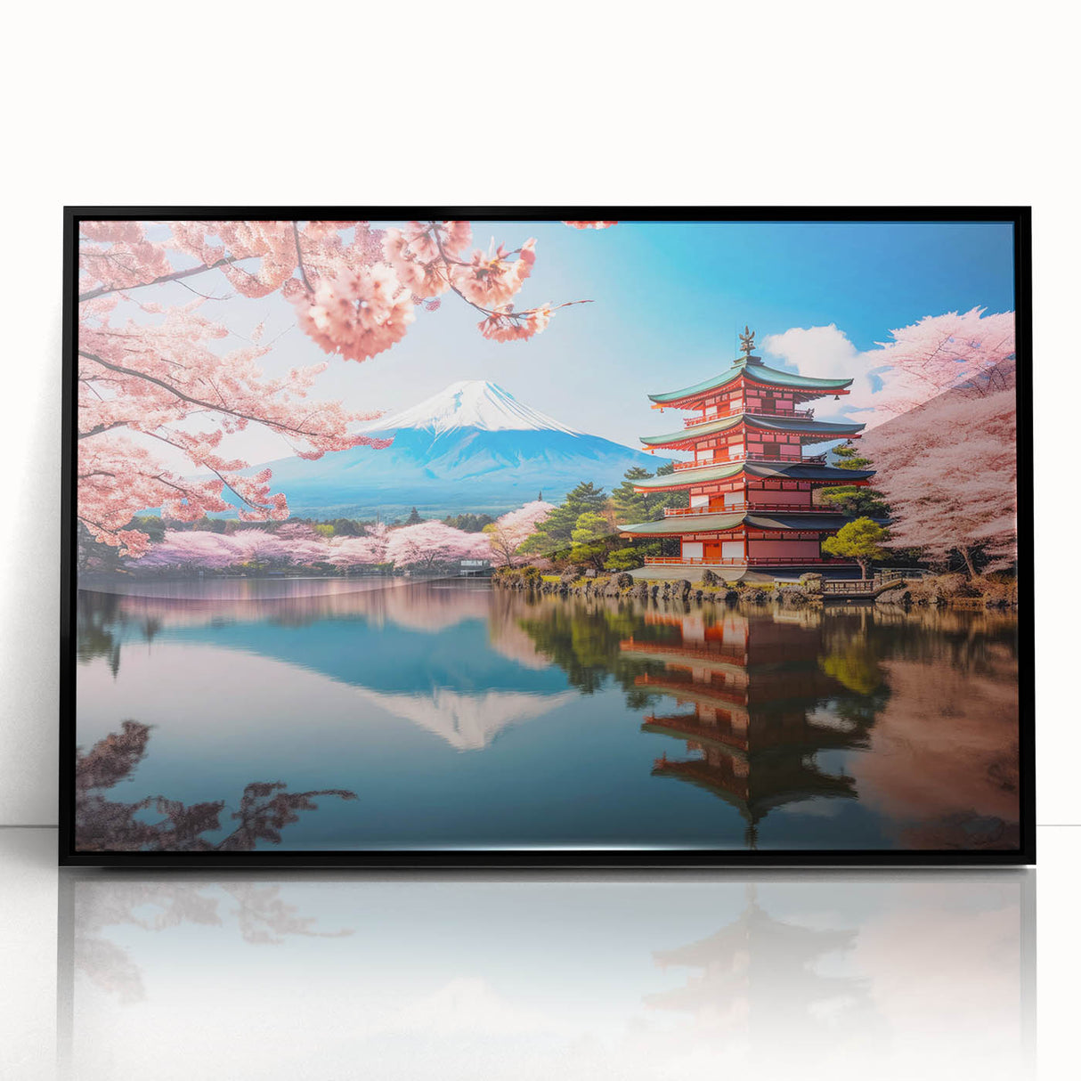 Large abstract wall art depicting a stylized Kyoto scenery in muted earth tones on a framed acrylic.