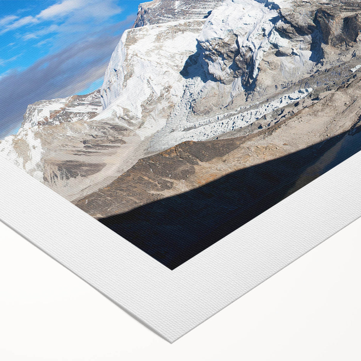 Art deco poster of a serene Nepalese landscape in muted earth tones on rolled canvas, suitable for dining room decor.