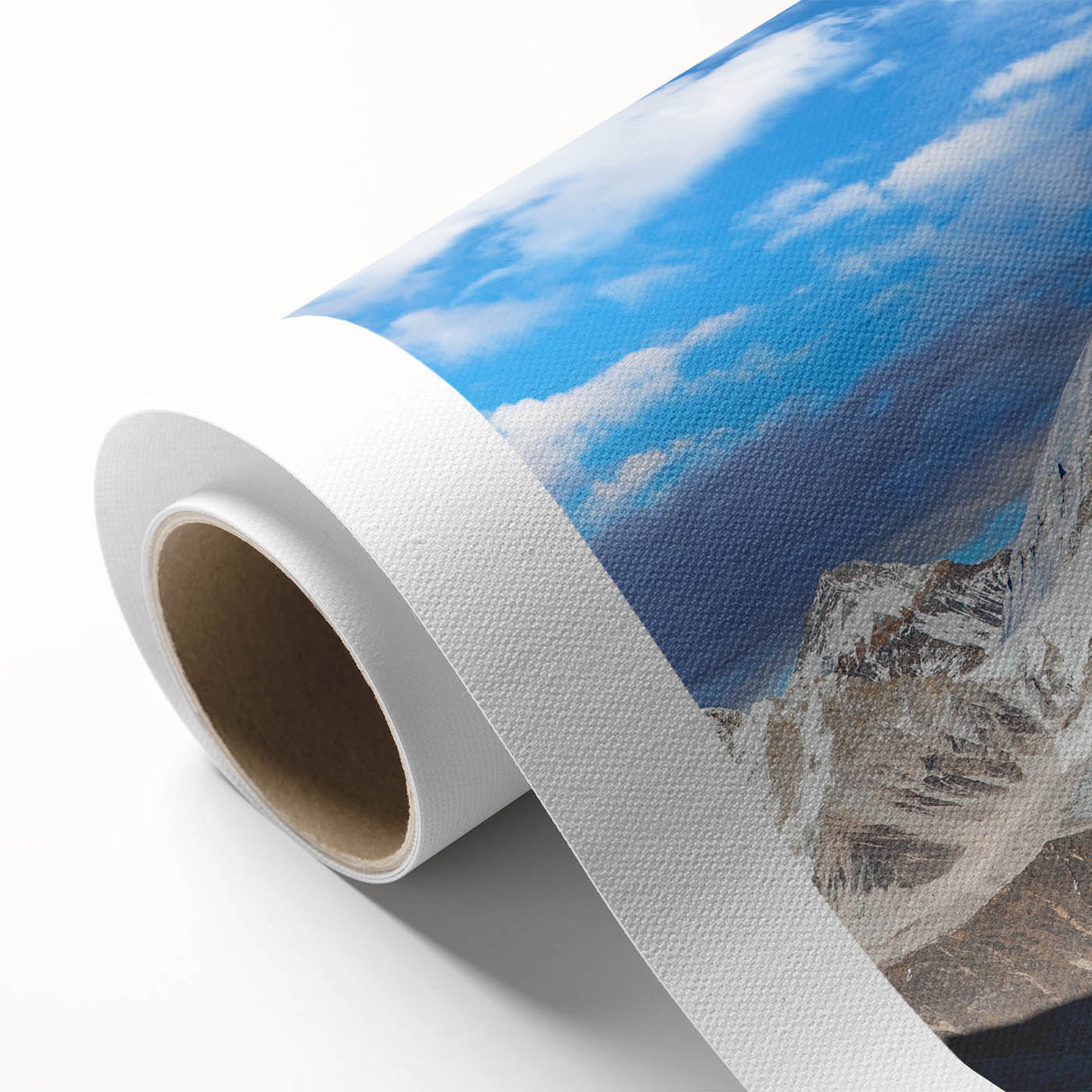 Art deco poster of a serene Nepalese landscape in soft pastel shades, ideal for nursery wall art, rolled canvas format.