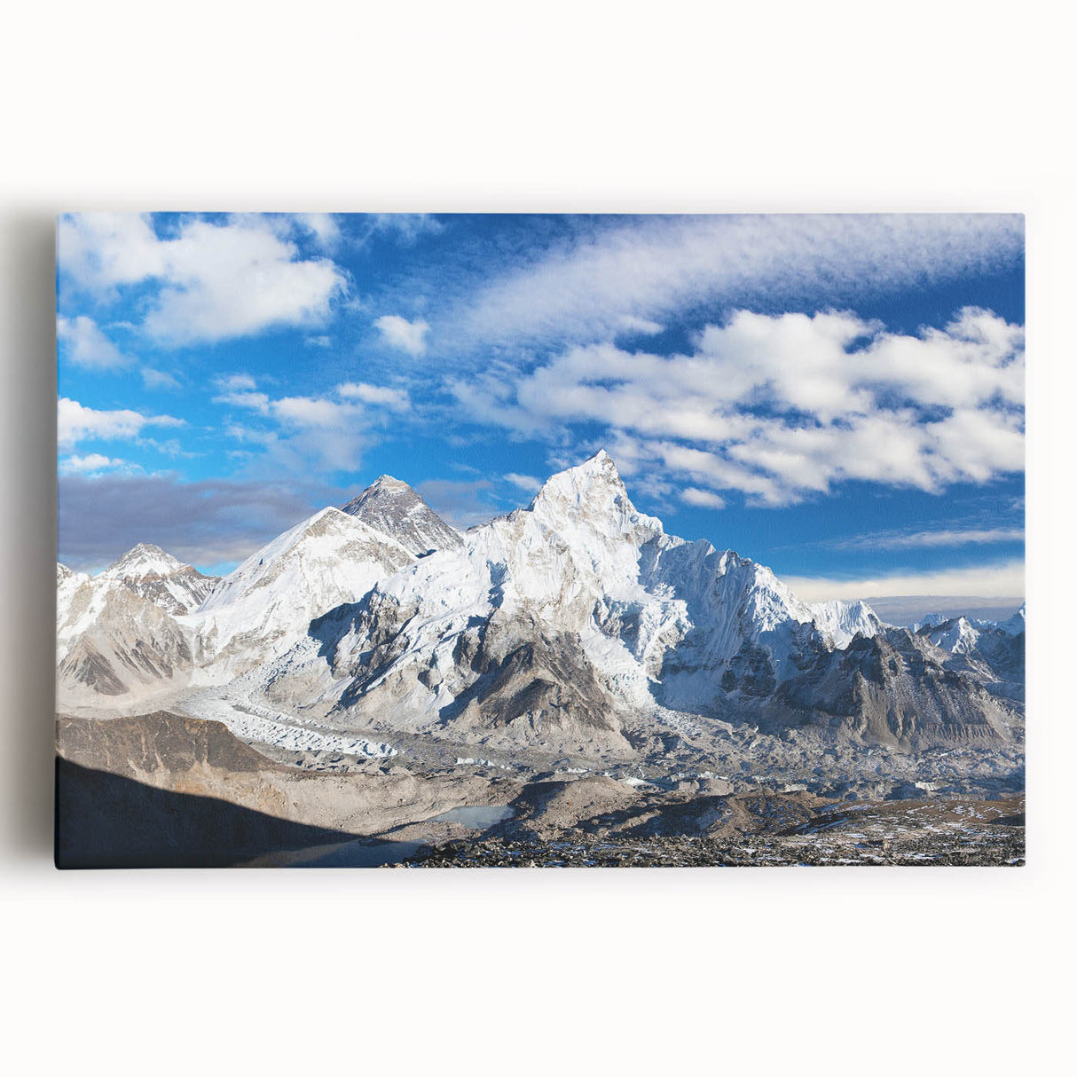 Black and white photograph of a Nepalese landscape on a large stretched canvas, suitable for kitchen art.