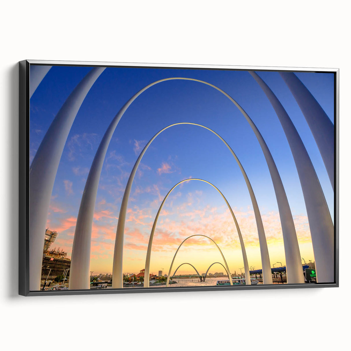 Black and white landscape art painting of Perth, Australia on framed canvas, suitable for bedroom wall decor.