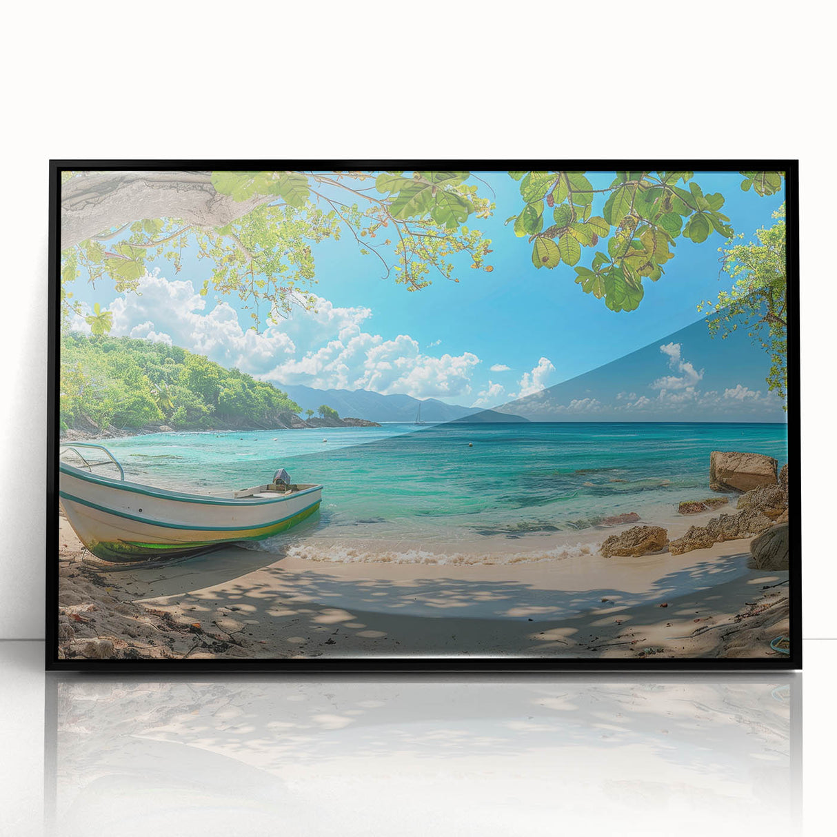 Large abstract wall art depicting a Caribbean scenery in Aruba.