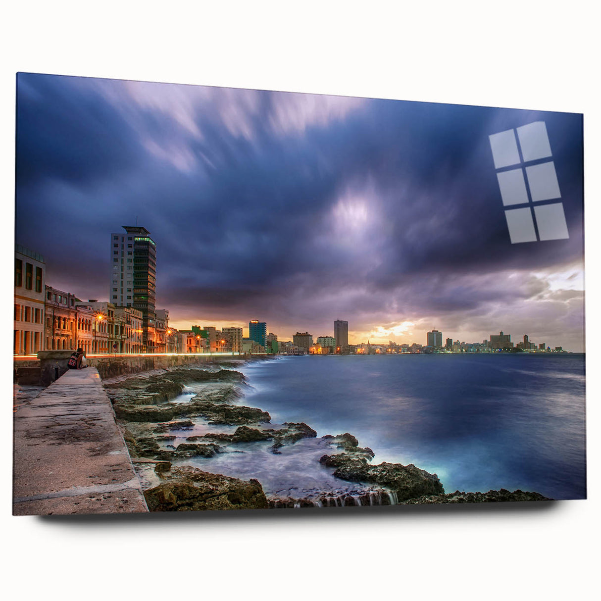 Acrylic print of a Caribbean Cuba scenery in vivid blue and green tones, ideal for bedroom or dining room art.