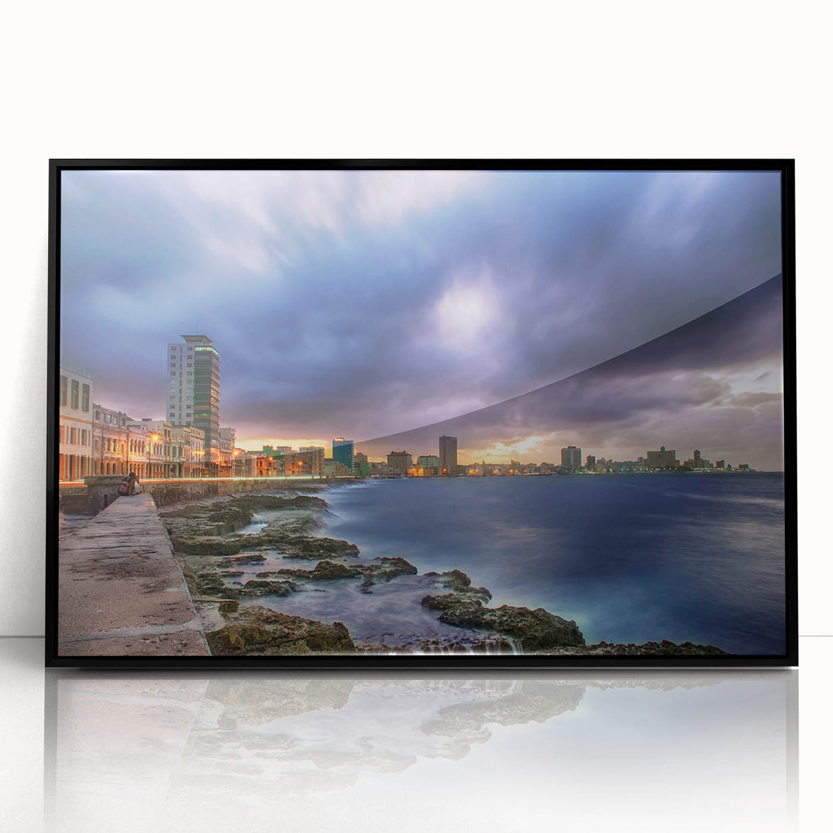 Large abstract wall art depicting a Caribbean Cuba scenery in muted earth tones on a framed acrylic.