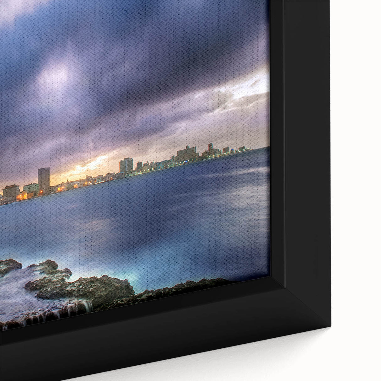 Extra large framed canvas depicting a textured Caribbean scene in vibrant colors, ideal for living room decor.