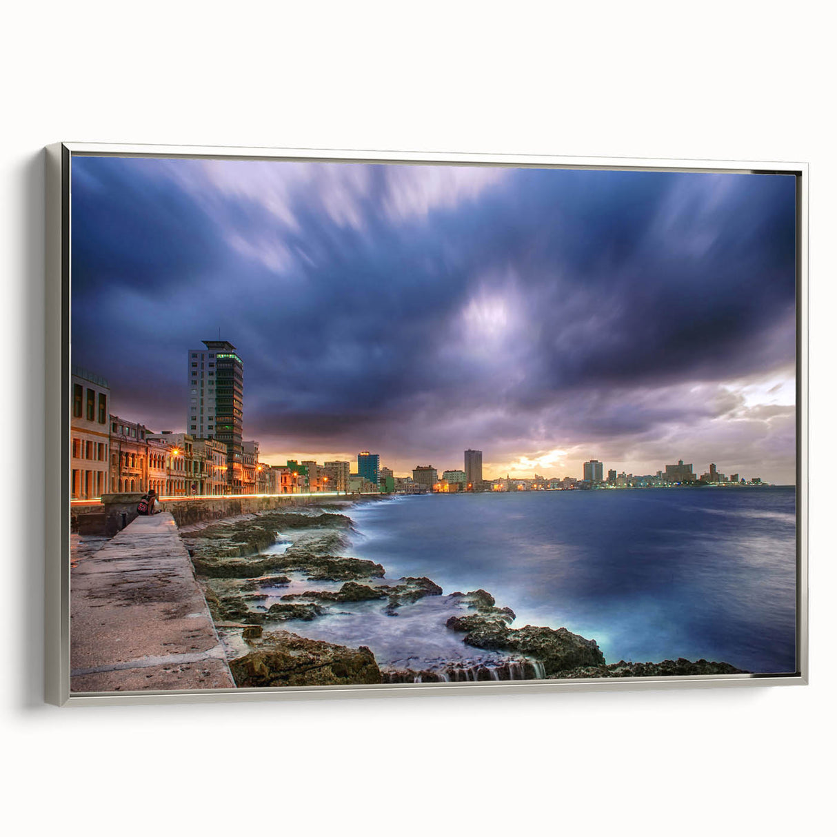 Framed canvas of a colorful vintage-style Caribbean landscape, ideal for adding a vibrant touch to any room.