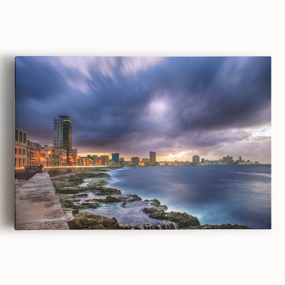 Black and white stretched canvas featuring a panoramic view of a Caribbean scene, ideal for kitchen wall art.