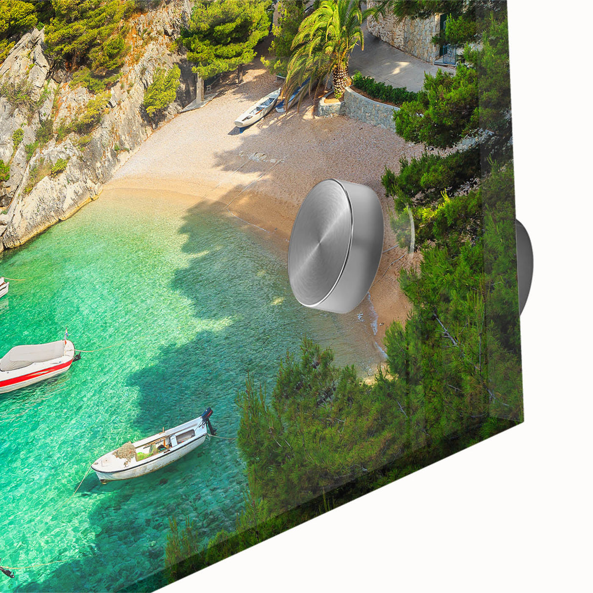 Large abstract wall art of a Croatian landscape, in muted earth tones on acrylic glass, ideal for dining room art.