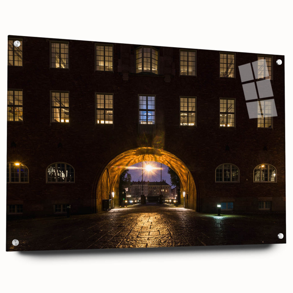 Acrylic print of a large abstract depiction of Stockholm, featuring muted blue and gray tones.