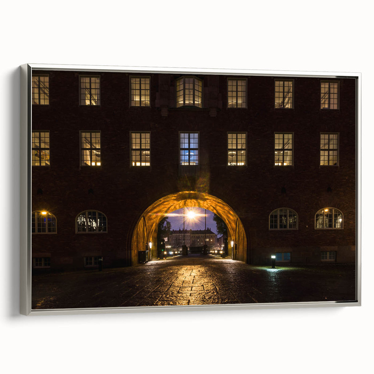 Framed canvas of a vintage Stockholm landscape painting in muted colors, ideal for living room decor.