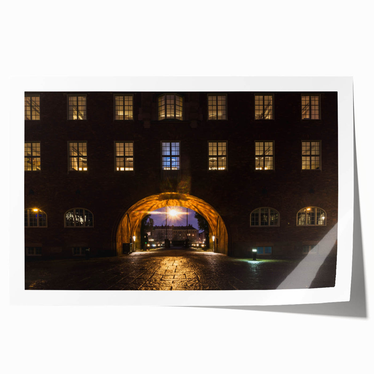 Scenic Stockholm landscape on rolled canvas, featuring soft pastel shades, ideal for dining room wall art.