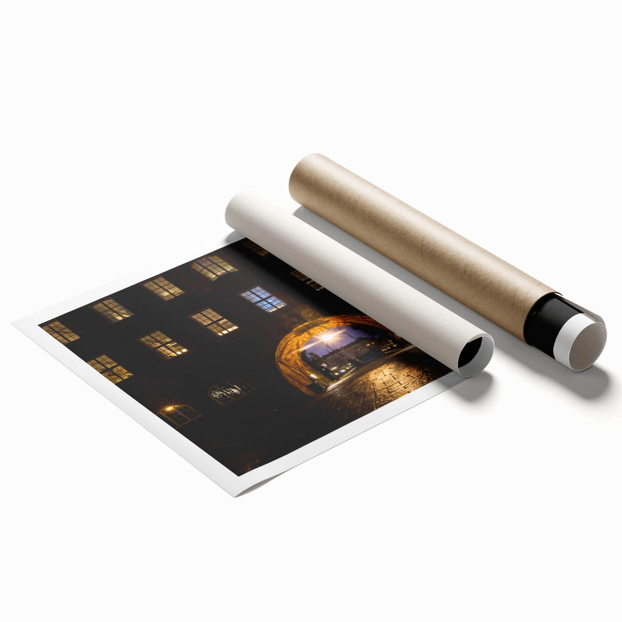 Extra large rolled print of Stockholm scenery with soft floral motifs in muted colors, ideal for classy bathroom wall art.