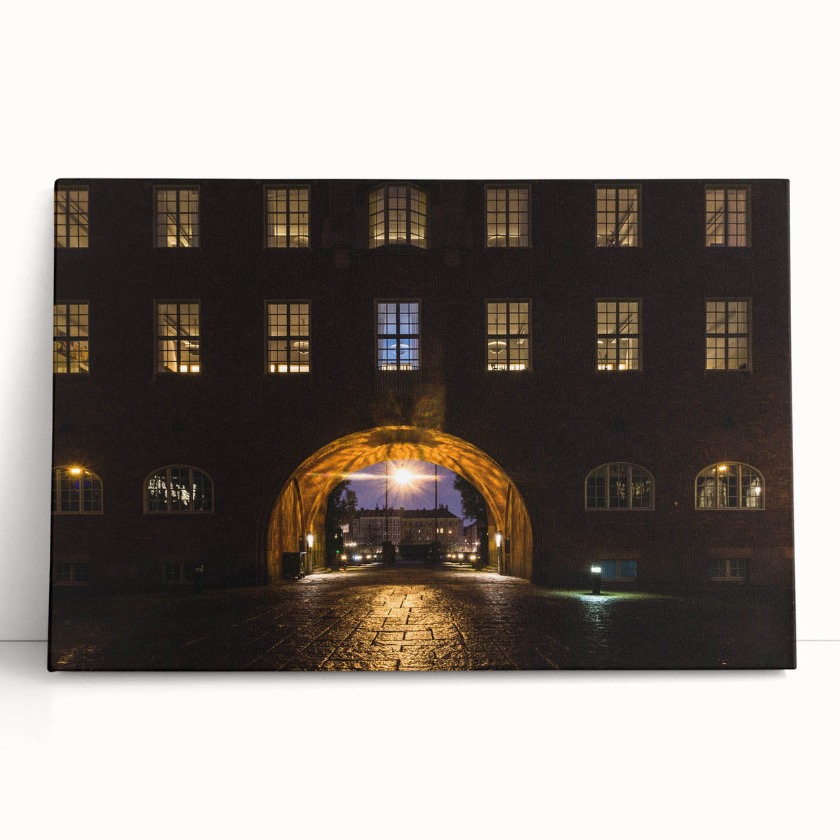 Black and white panoramic view of Stockholm on stretched canvas, ideal for kitchen wall art or bedroom.