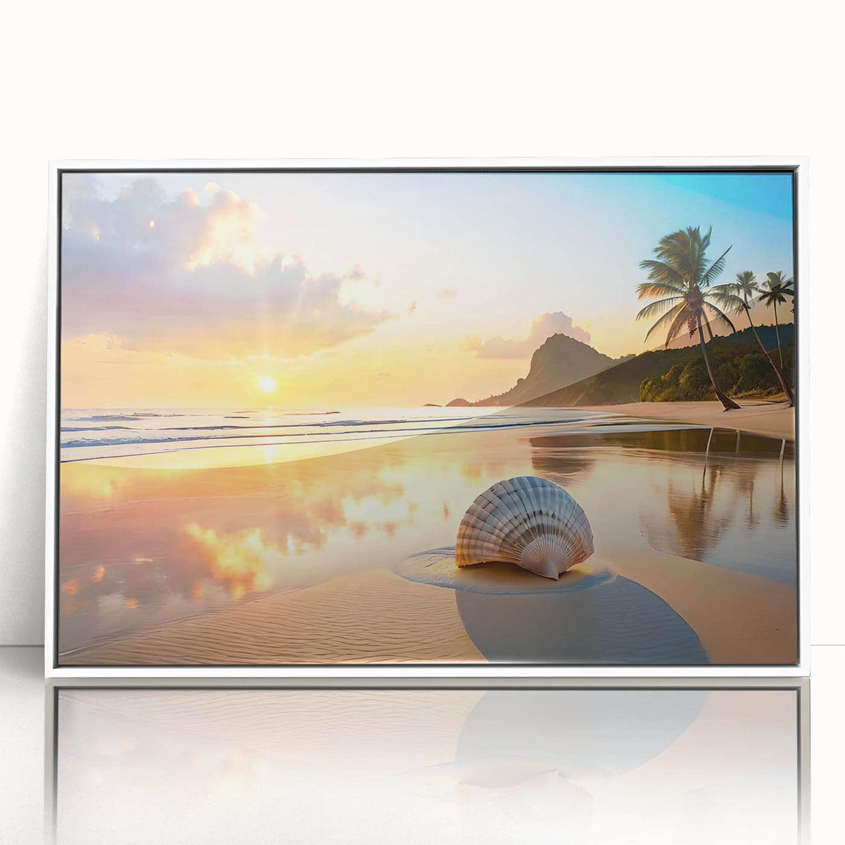 Framed acrylic print of Cancun scenery in art deco style, using pastel shades, ideal for modern art wall decor.