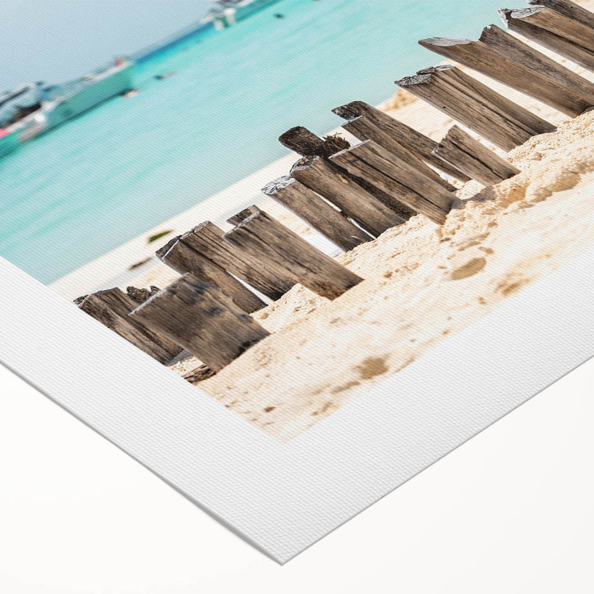 Art deco poster of Quintana Roo scenery in pastel blue and green tones on rolled canvas, suitable for dining room wall art.