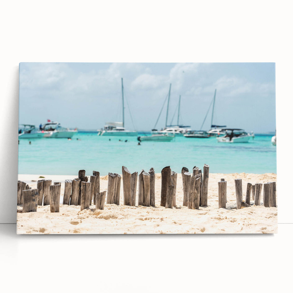 Black and white stretched canvas featuring a serene Quintana Roo scenery, ideal for kitchen wall art.