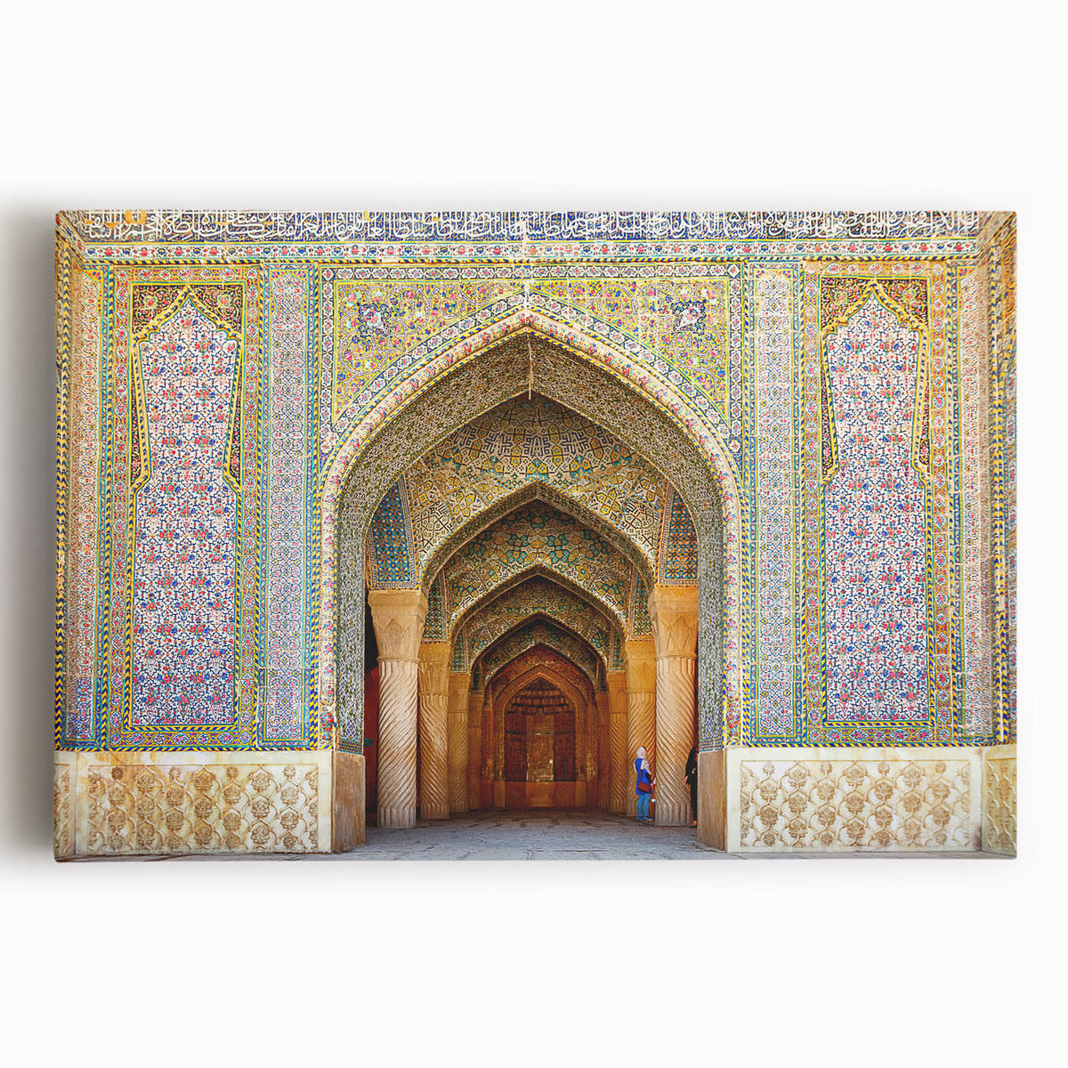 Black and white stretched canvas featuring a panoramic view of a Middle Eastern landscape, ideal for kitchen wall art.
