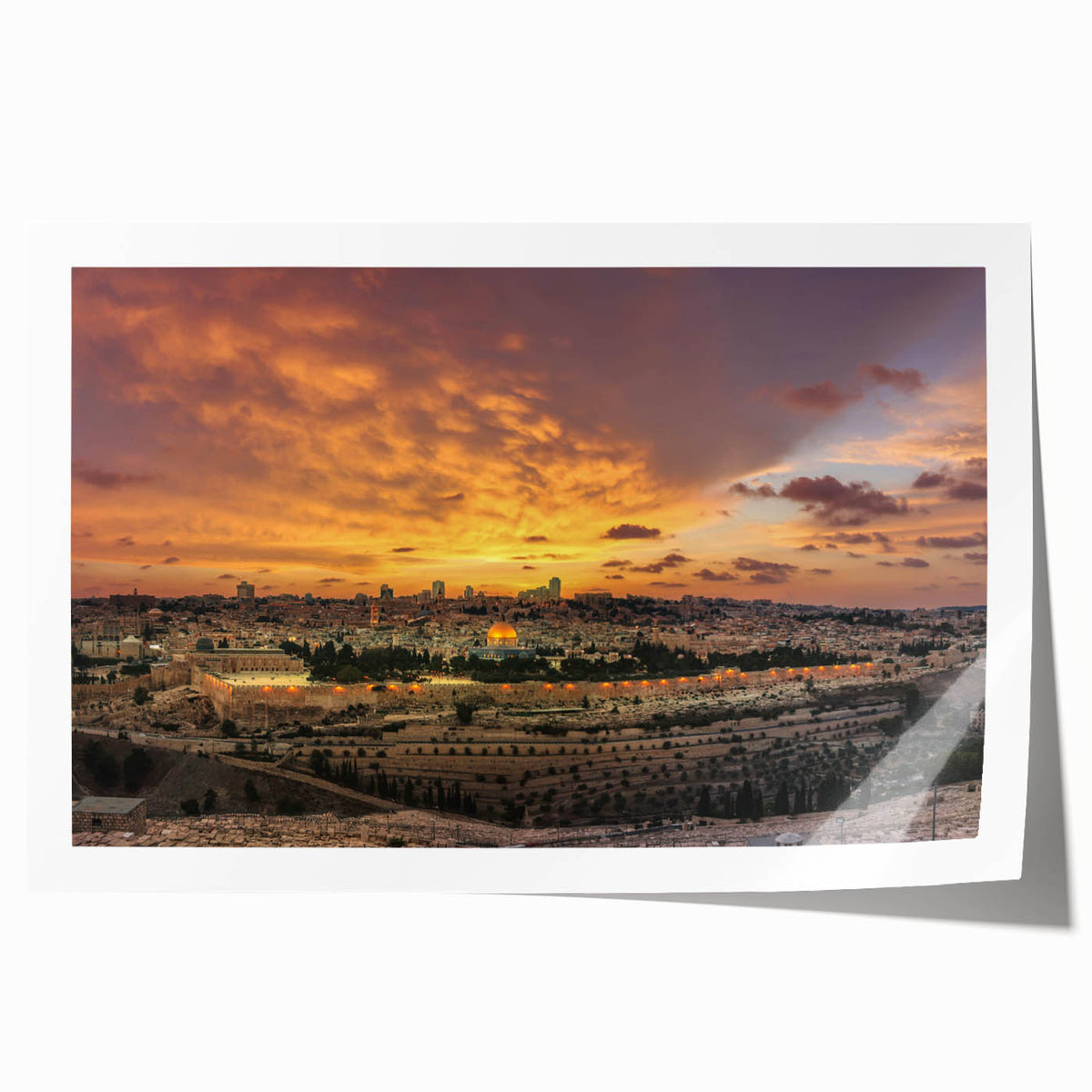 Extra large rolled print depicting a serene Middle Eastern landscape with muted earth tones, ideal for dining room wall art.