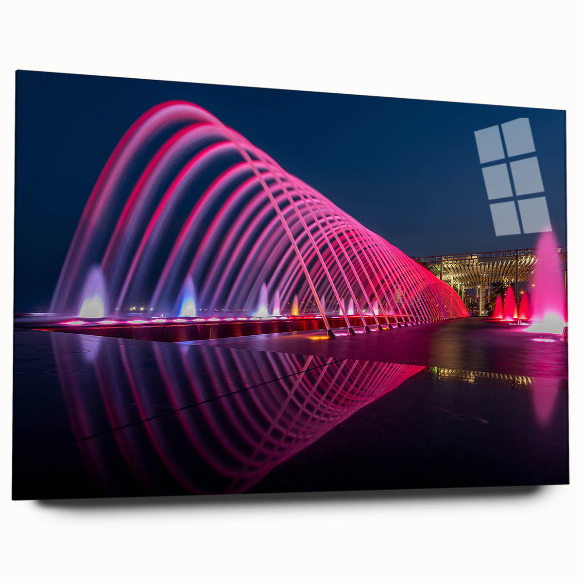 Large abstract wall art of a Qatar scenery in muted earth tones on acrylic glass, suitable for bedroom or dining room decor.