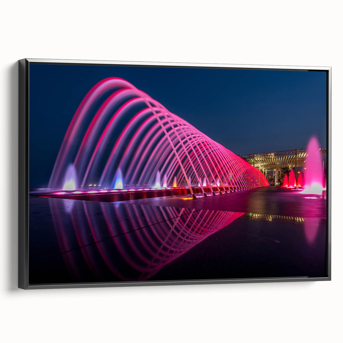 Black and white landscape painting of a Middle Eastern scene on framed canvas, ideal for bedroom wall art.