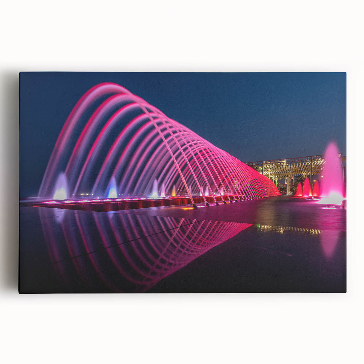 Black and white stretched canvas featuring a panoramic view of the Doha skyline, suitable for kitchen wall art.