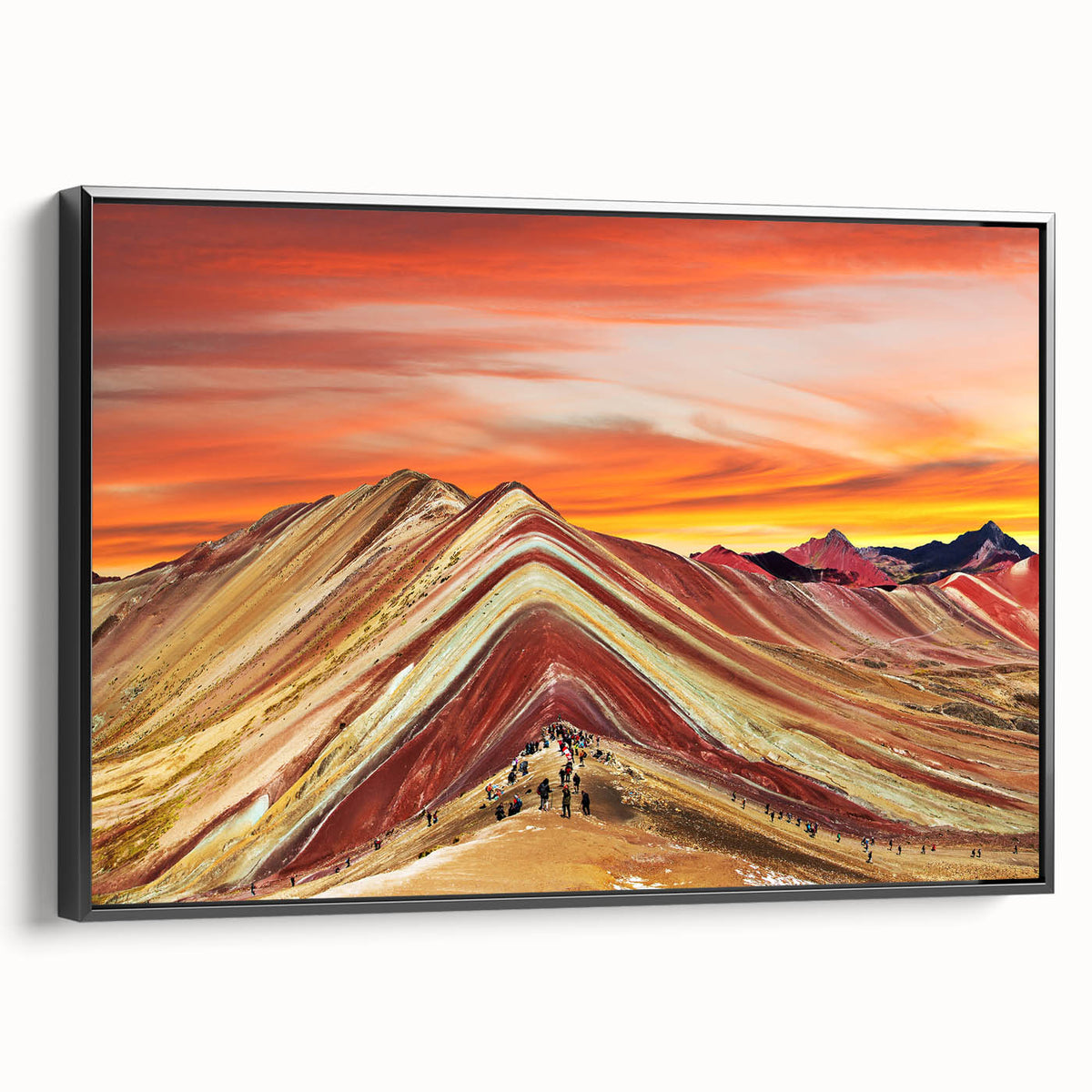 Black and white framed canvas of a vintage Peruvian landscape, ideal for bedroom wall decor.