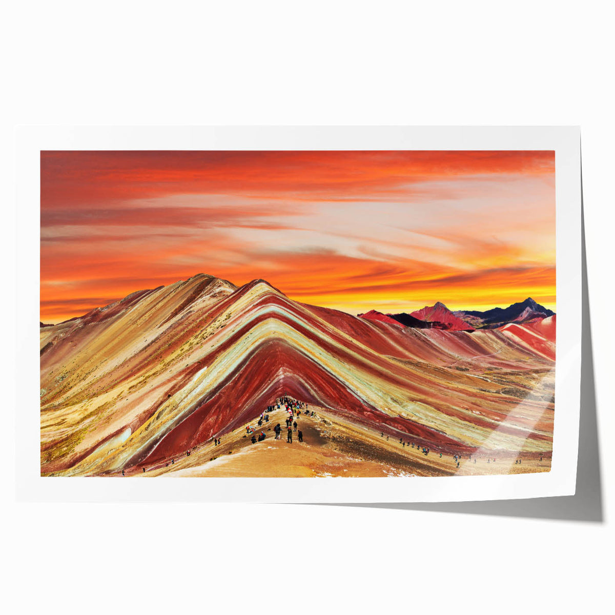 Extra large rolled print of a Peruvian landscape with vibrant floral elements, ideal for art wall dining room.