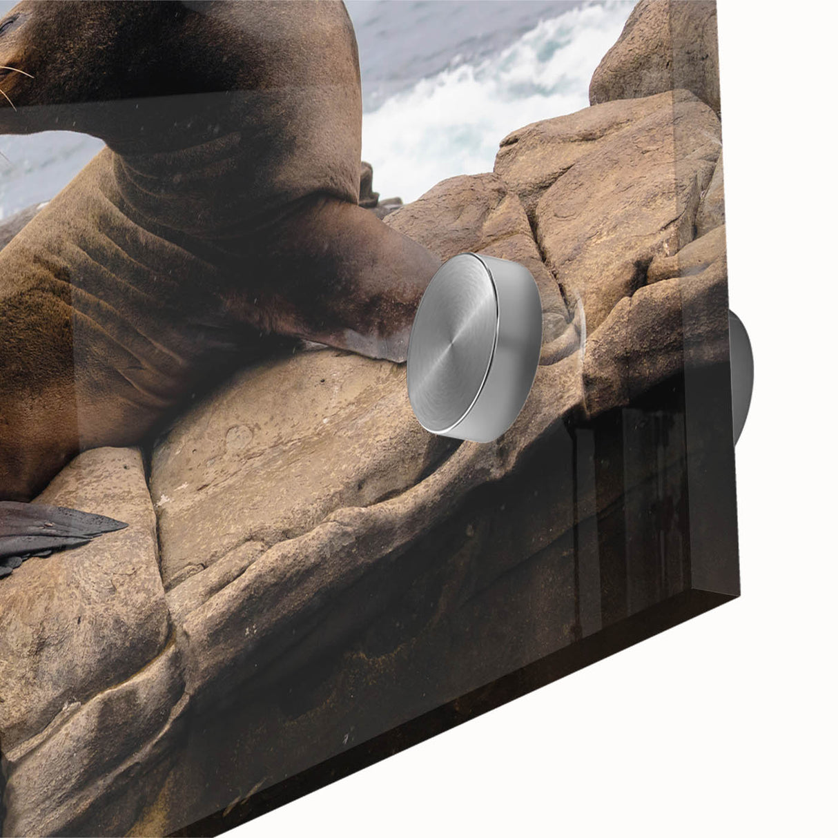 Large abstract wall art depicting San Diego scenery in mid-century modernist style on acrylic glass.