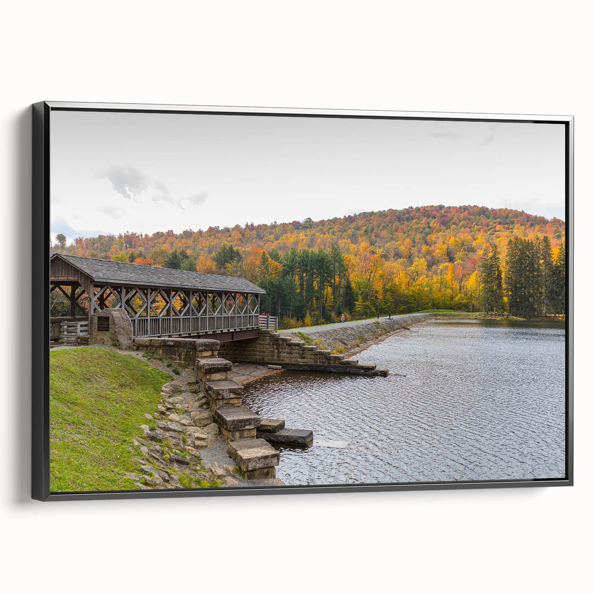 Black and white framed canvas featuring a vintage Pennsylvania landscape, ideal for bedroom wall decor.