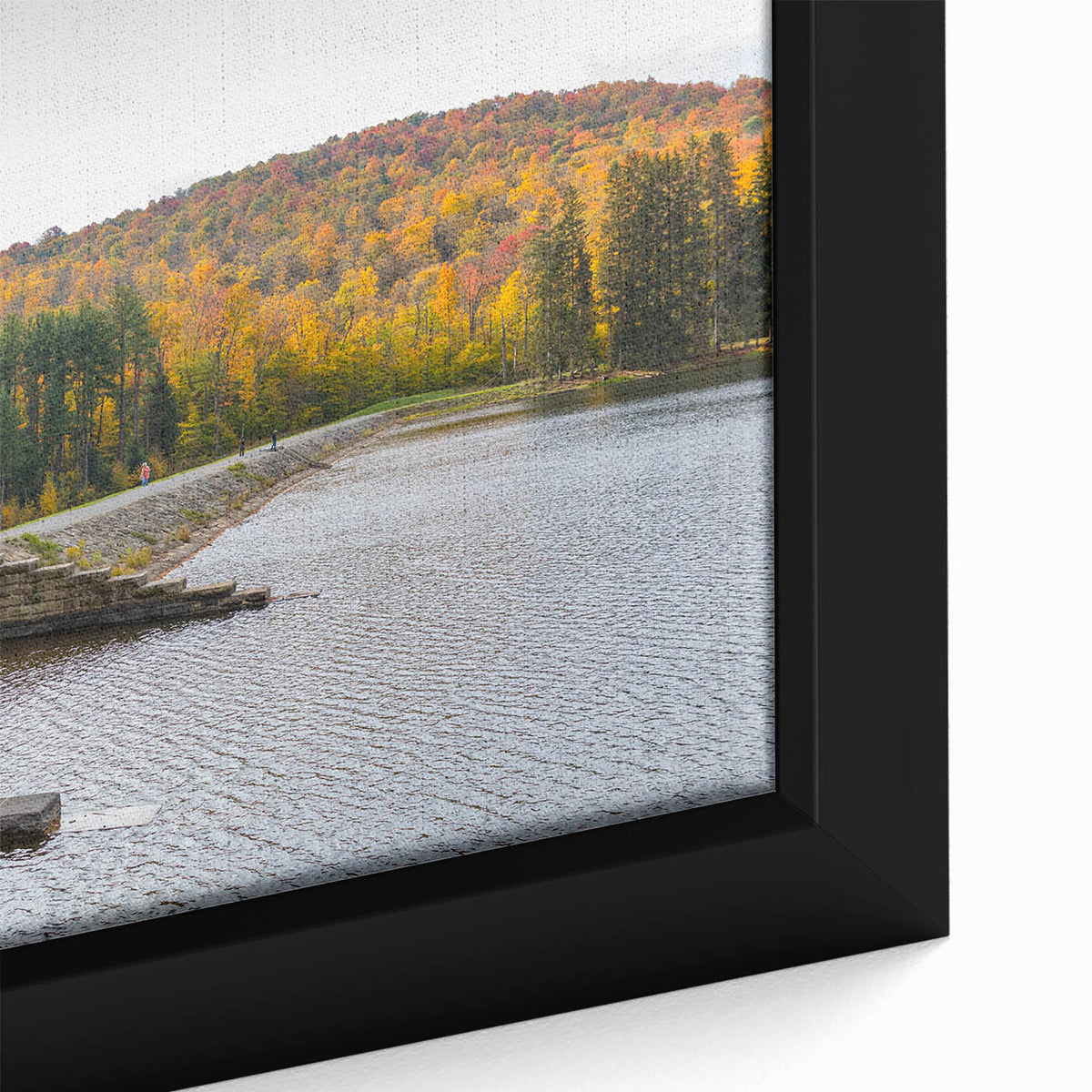 Extra large framed canvas depicting a textured Pennsylvania scenery in black with colorful accents.