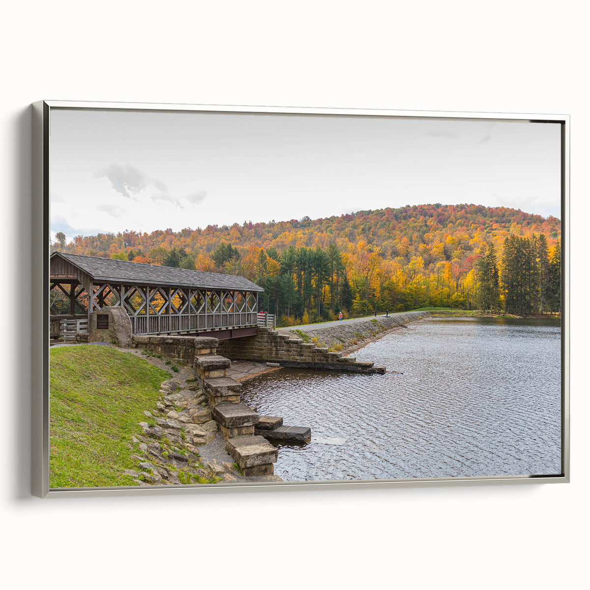 Framed canvas depicting a vintage Pennsylvania landscape in muted colors, ideal for office decor.