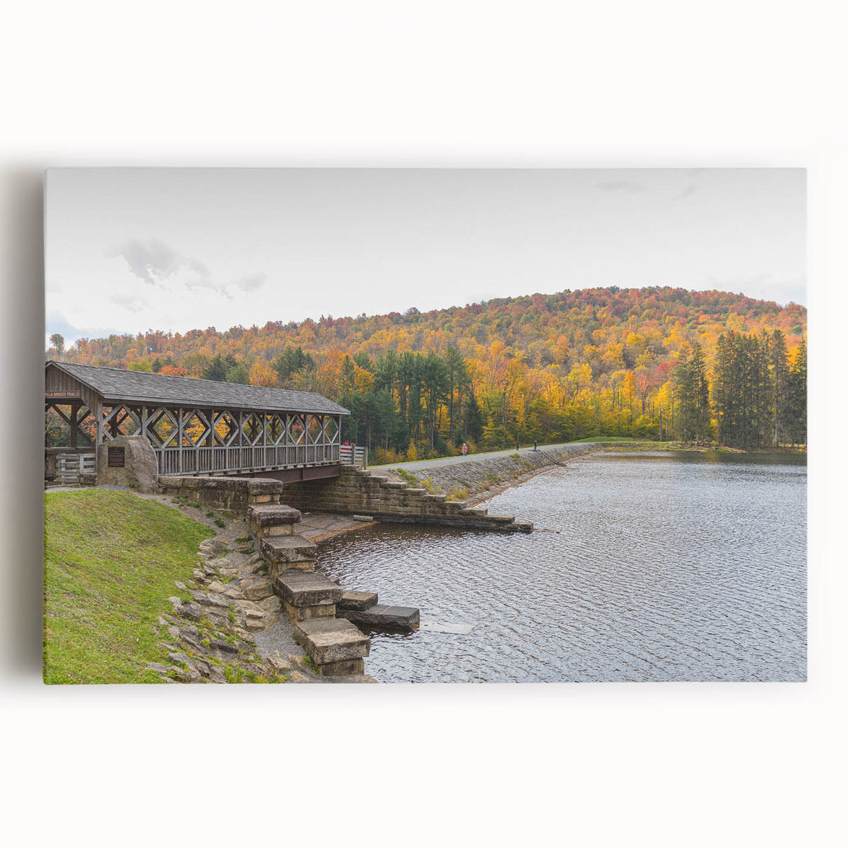 Black and white photograph of Pennsylvania scenery on large stretched canvas, ideal for kitchen wall art.