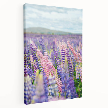 Side view of a stretched canvas featuring a spring-themed abstract design in pastel colors, ideal for kitchen wall art.