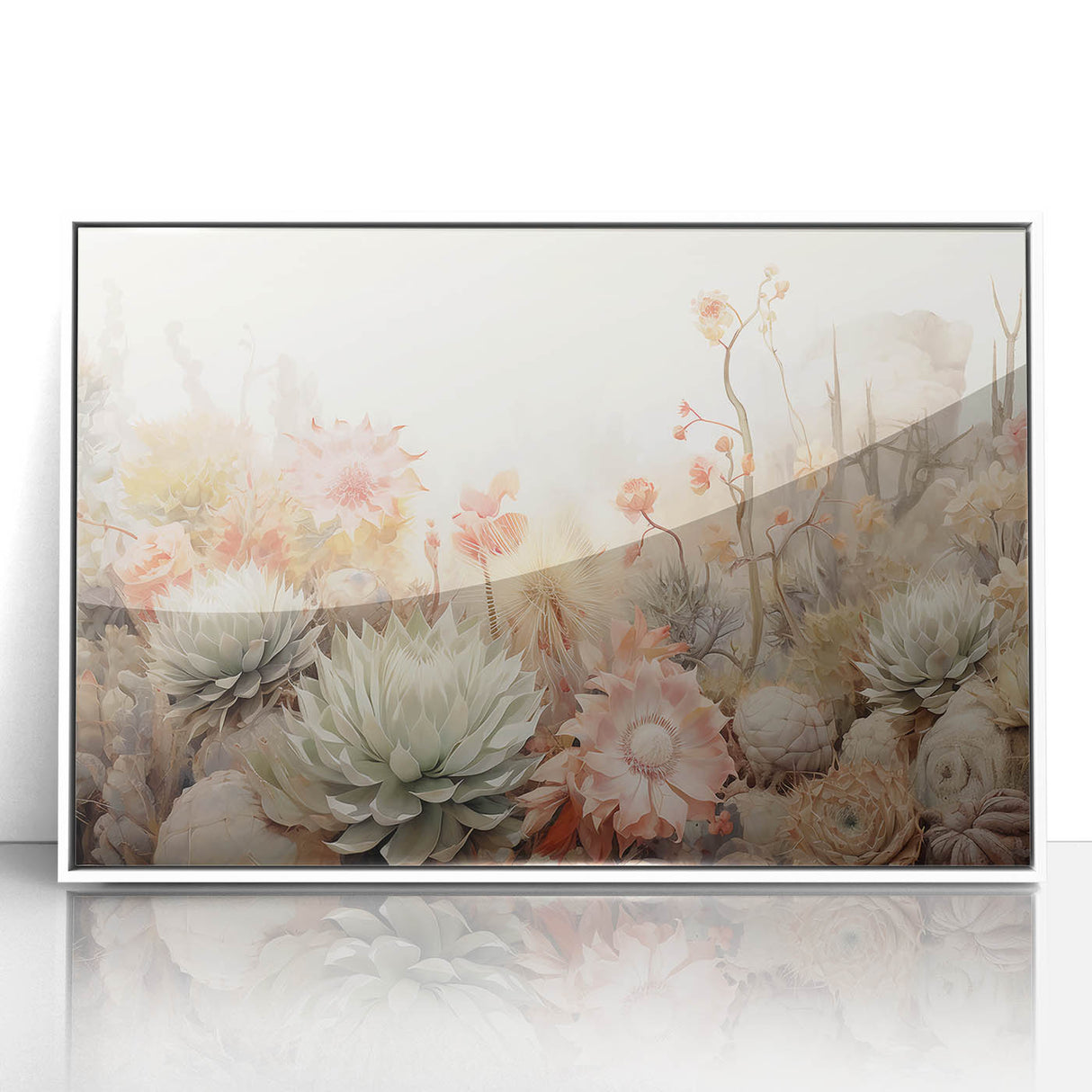 Framed acrylic wall art showcasing an abstract floral design in vibrant colors, set against a white background, perfect for enhancing modern home decor.